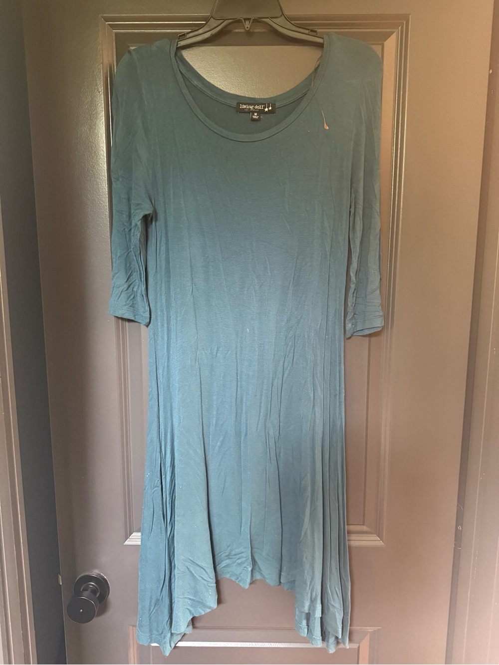 LuLaRoe Teal Asymmetrical Handkerchief Hem Dress